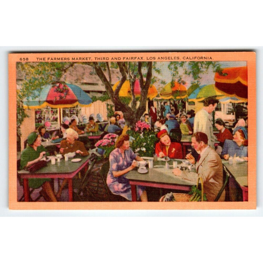 The Farmers Market Third & Fairfax Los Angeles California Linen Postcard 1940s